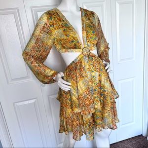 One piece skirt/blouse cut out dress with lace up open back.